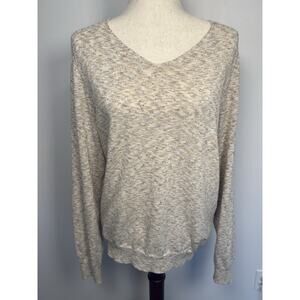 J Lindberg Women V Neck Knit Shirt Cotton Blend Medium Beige Long Sleeve Sweater